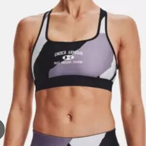 Under Armour Black and Purple "Past Present Future" Sports Bra", Size Large